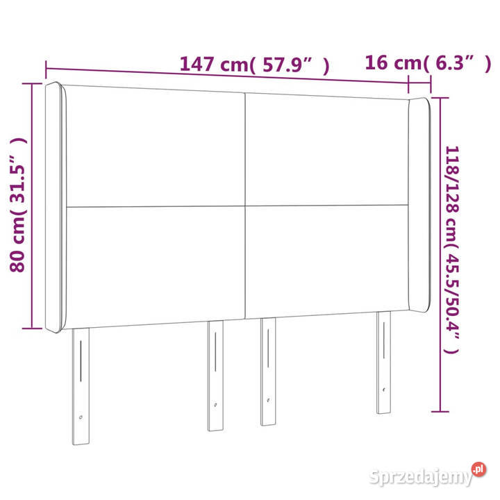 Zagłówek do łóżka z LED czarny 147x16x118128 mazowieckie Warszawa
