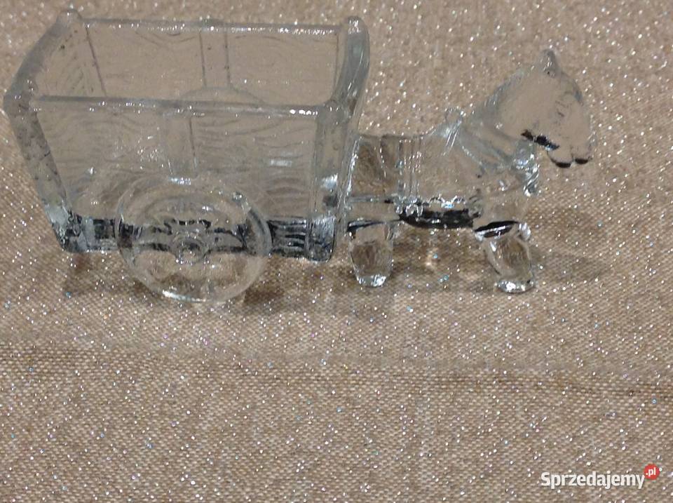 Szklana Figurka Konik z Wozem Vintage