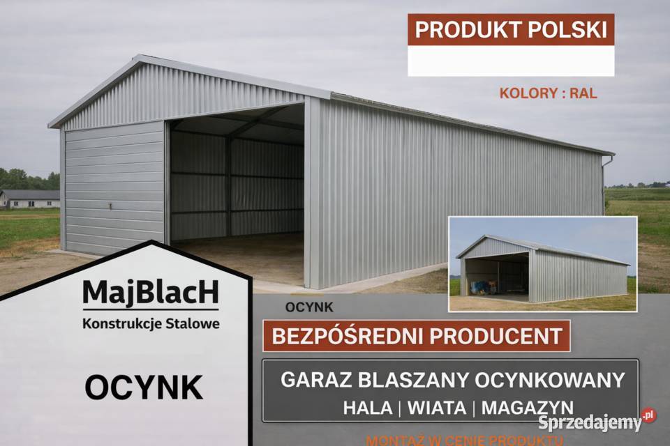 Garaż Blaszany OCYNKOWANY Montaż Wiata PRODUCENT 48m2 Łask