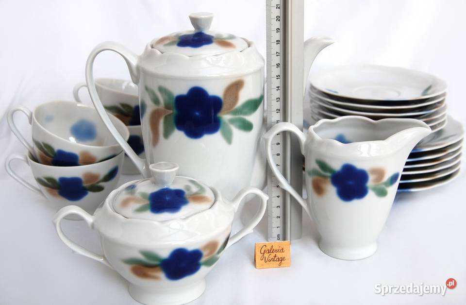 Porcelana Ćmielów Feston serwis do kawy ręcznie wielokolorowy lubelskie Lublin