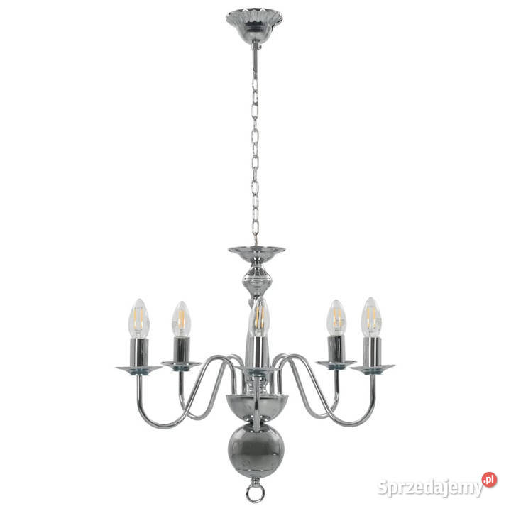 Żyrandol srebrny 5 żarówek E14 WM281616