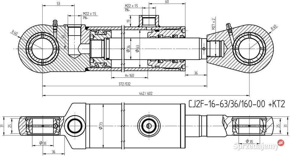 Siłownik Hydrauliczny 63x36 Skok 160 Mocowania Rolnictwo