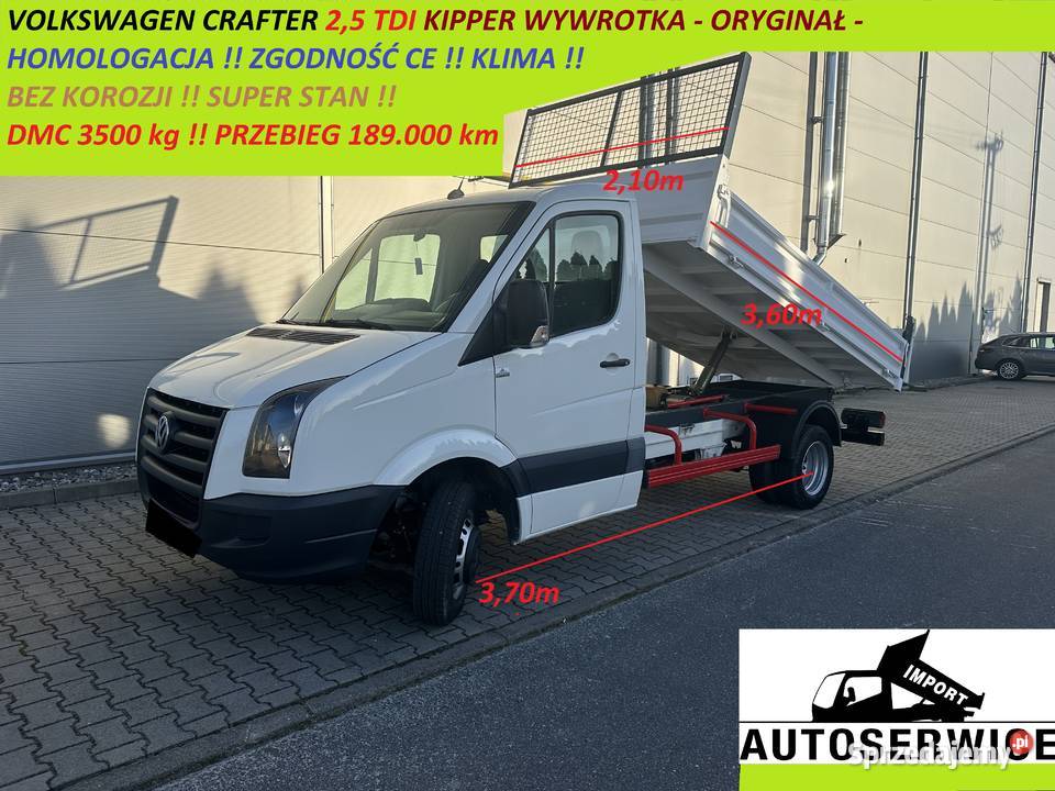 VOLKSWAGEN CRAFTER 25 TDI KIPPER WYWROTKA Napęd tylna oś wielkopolskie Piekarzew