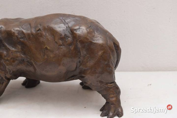 HIPOPOTAM Z PTASZKIEM duża figura z brązu Kraków