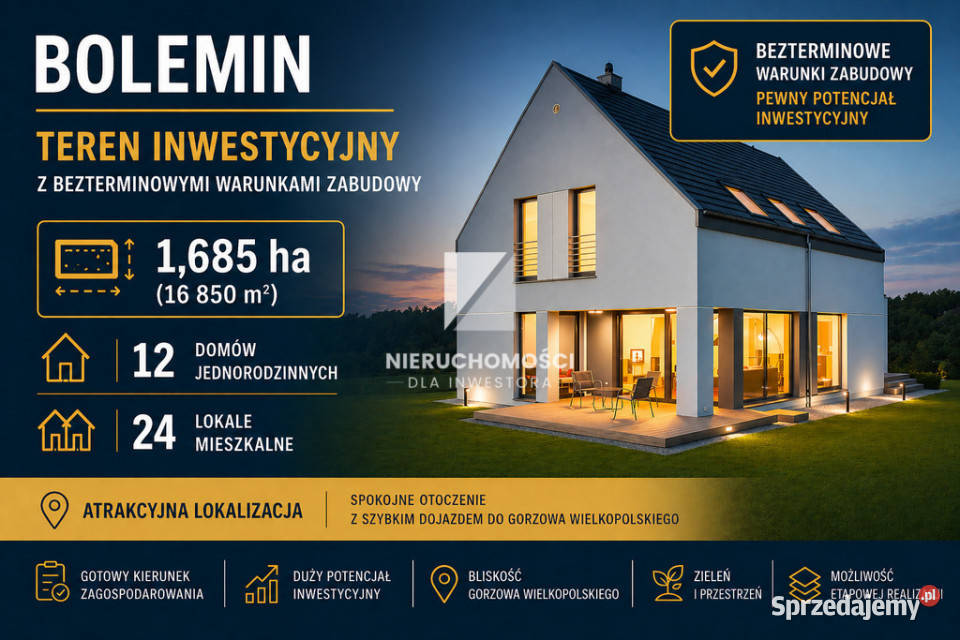Bolemin 1685 ha WZ 12 domów jednorodzinnych budowlana lubuskie