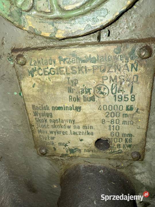 Prasa mimośrodowa PMS 40 pomorskie Wejherowo