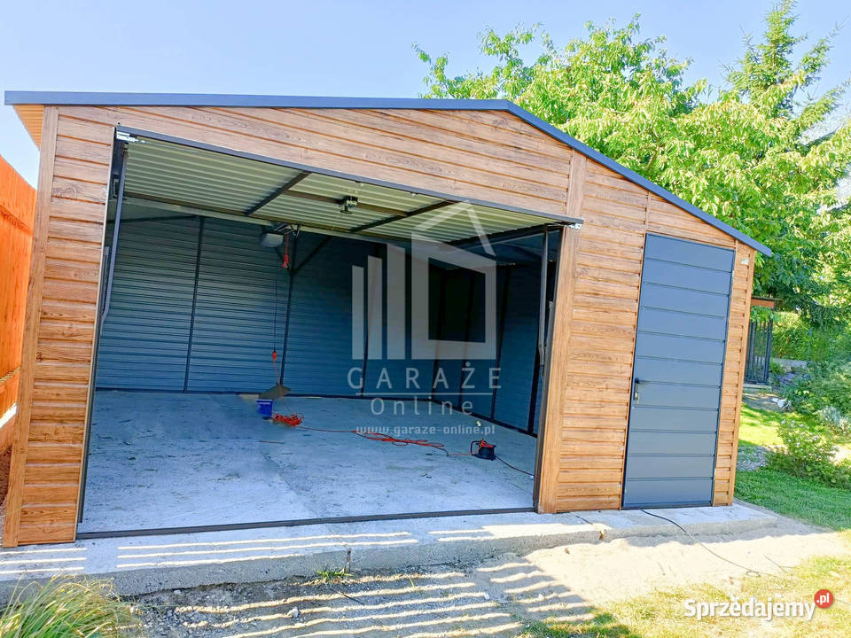 GARAŻ BLASZANY 5m x 5m dwuspadowy Brama drzwi