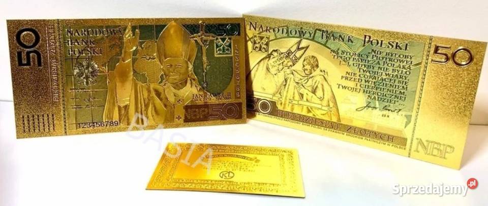 50 Złoty Banknot Jan Paweł 24 karat Narodowy Sosnowiec