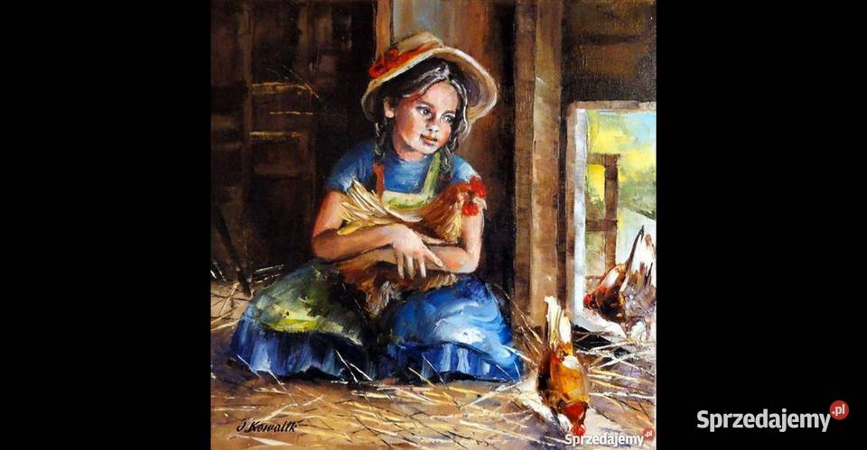 Kurka Obraz olejny 30x30 dziewczynka sprzedam