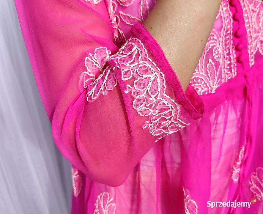 Bluzka tunika różowa róż S M haftowana etno boho różowy Topy i koszulki Szczecin