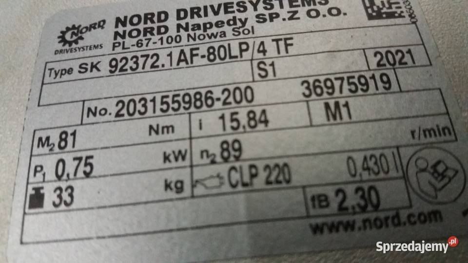 Reduktor NORD SK 923721AF80LP4 TF 075 kW warmińsko-mazurskie Olsztyn