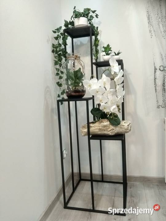 STOJAK na kwiaty KWIETNIK metalowy czarny loft 50cm Gdańsk