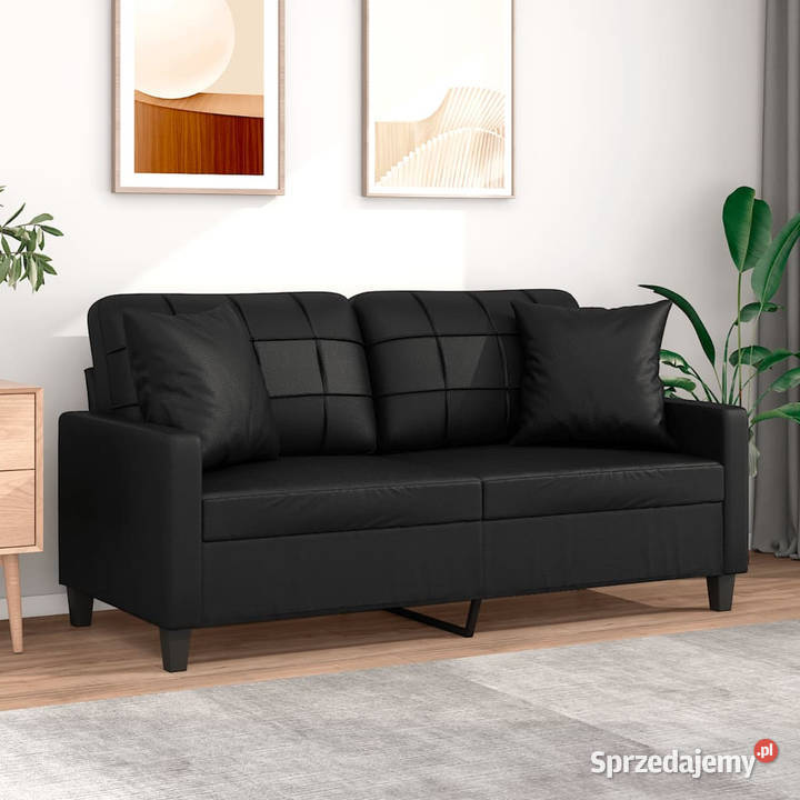 2osobowa sofa z poduszkami czarna 140 sztuczna mazowieckie Warszawa
