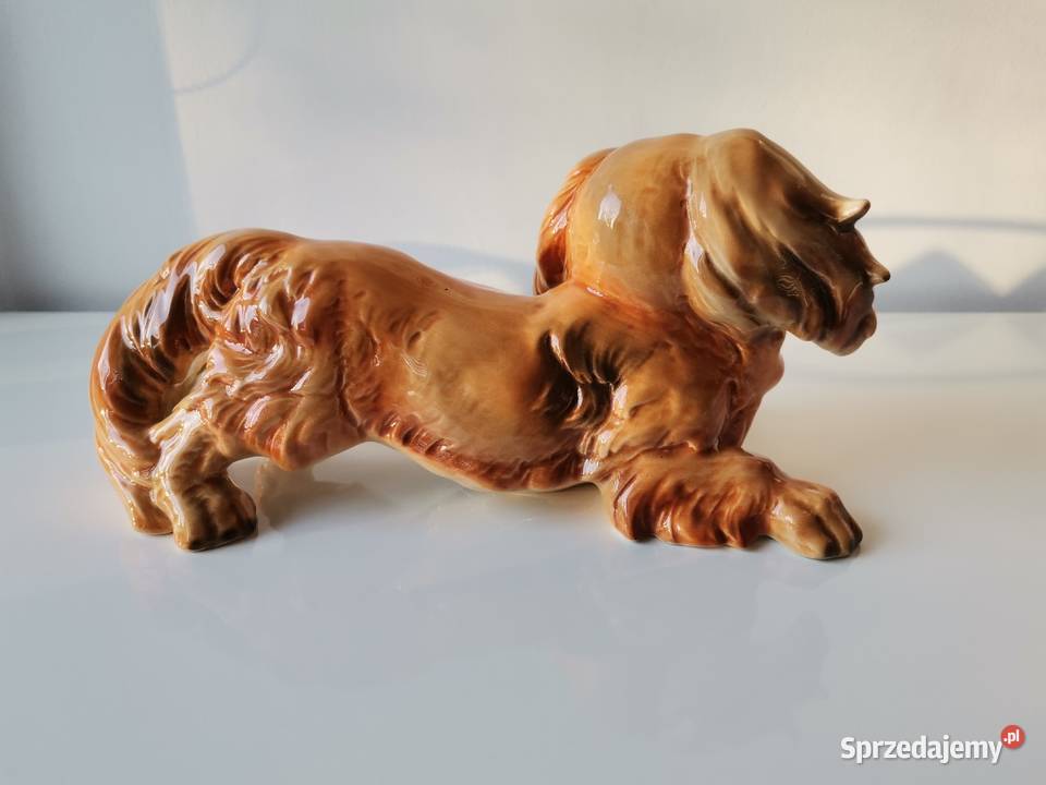 Stara duża figurka porcelanowa Pies Pekińczyk Katowice