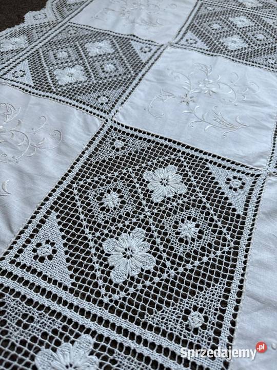 obrus haftowany koronki kołkowe rękodzieło Zabrze