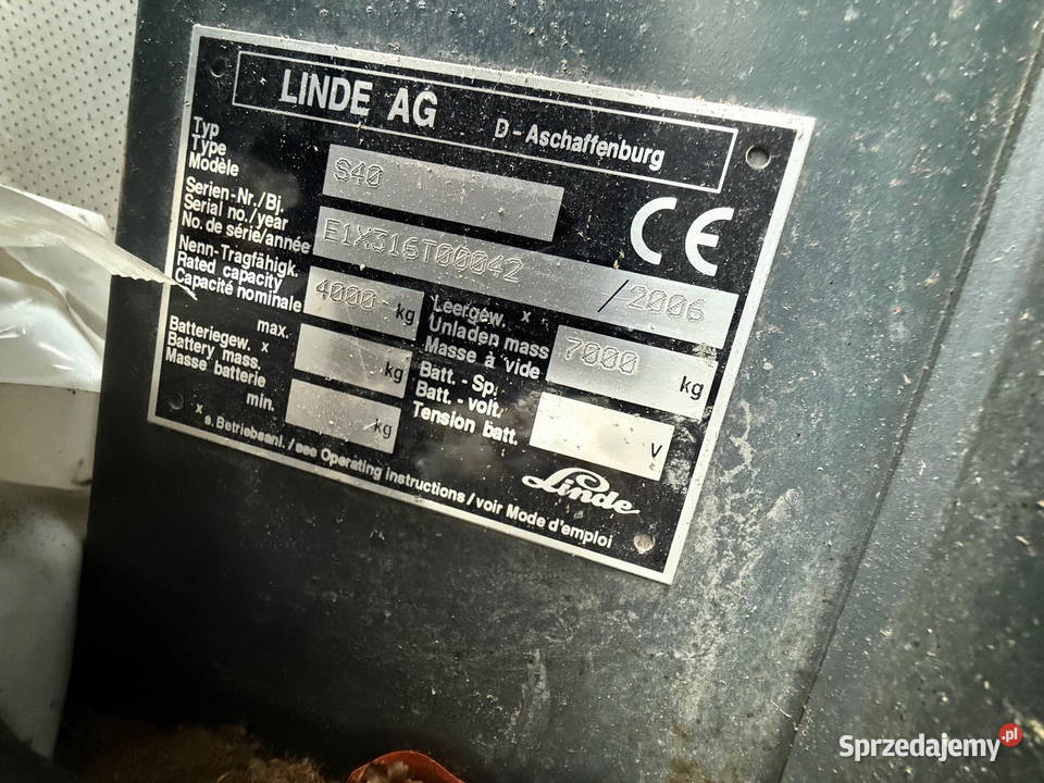 maszt wózek widłowy boczny LINDE S40 2006 części Wózki widłowe Działoszyn
