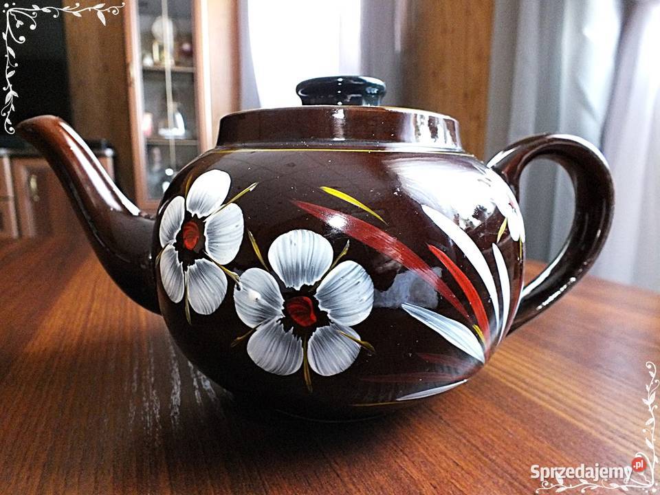 Stary śliczny ceramiczny dzbanek imbryk ręcznie Żary