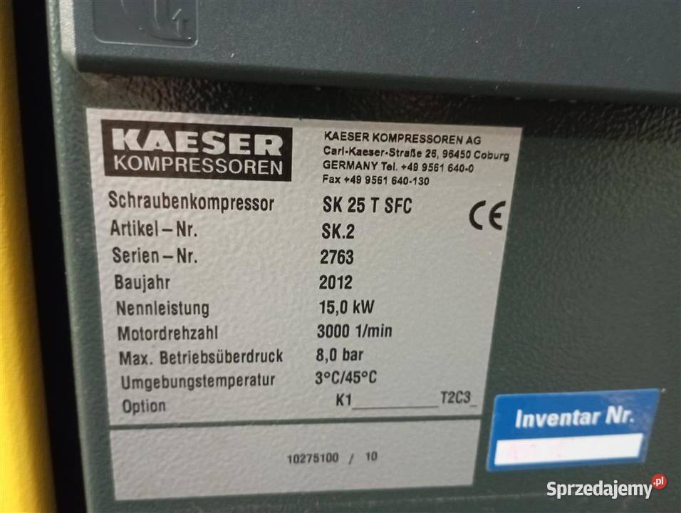 Sprężarka śrubowa KAESER SK25 TSFC 15kW Wilków