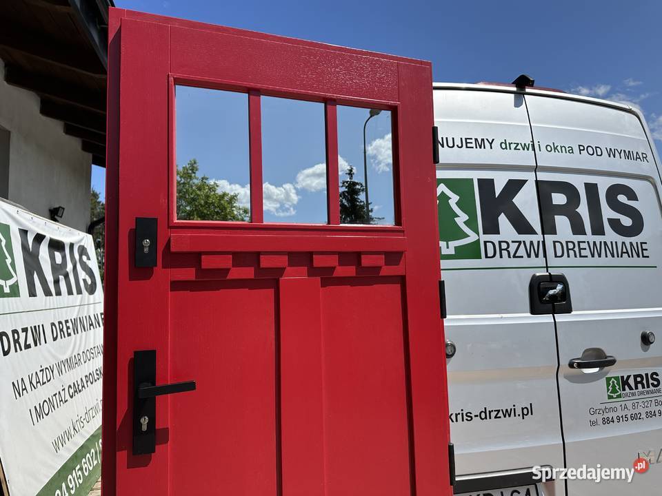 Drzwi zewnętrzne drewniane RĘKI CZERWONE Drewno kujawsko-pomorskie Grzybno