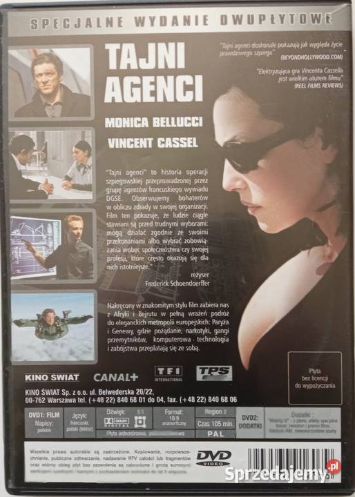 Tajni Agenci 2DVD Monica Bellucci Vincent Cassel Łódź