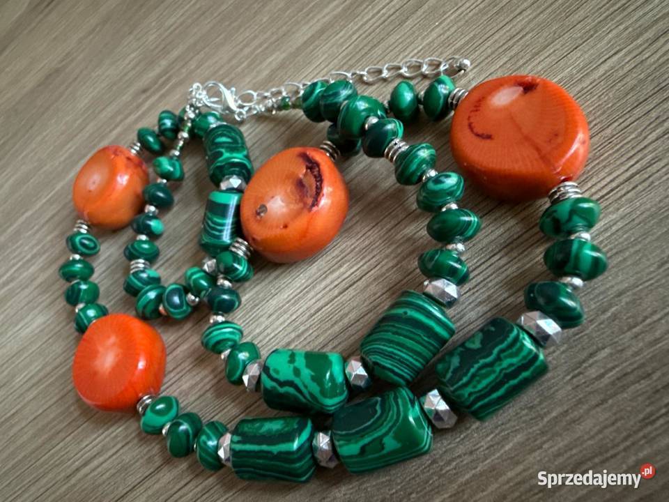 Naszyjnik koral malachit rękodzieło 60 Legnica