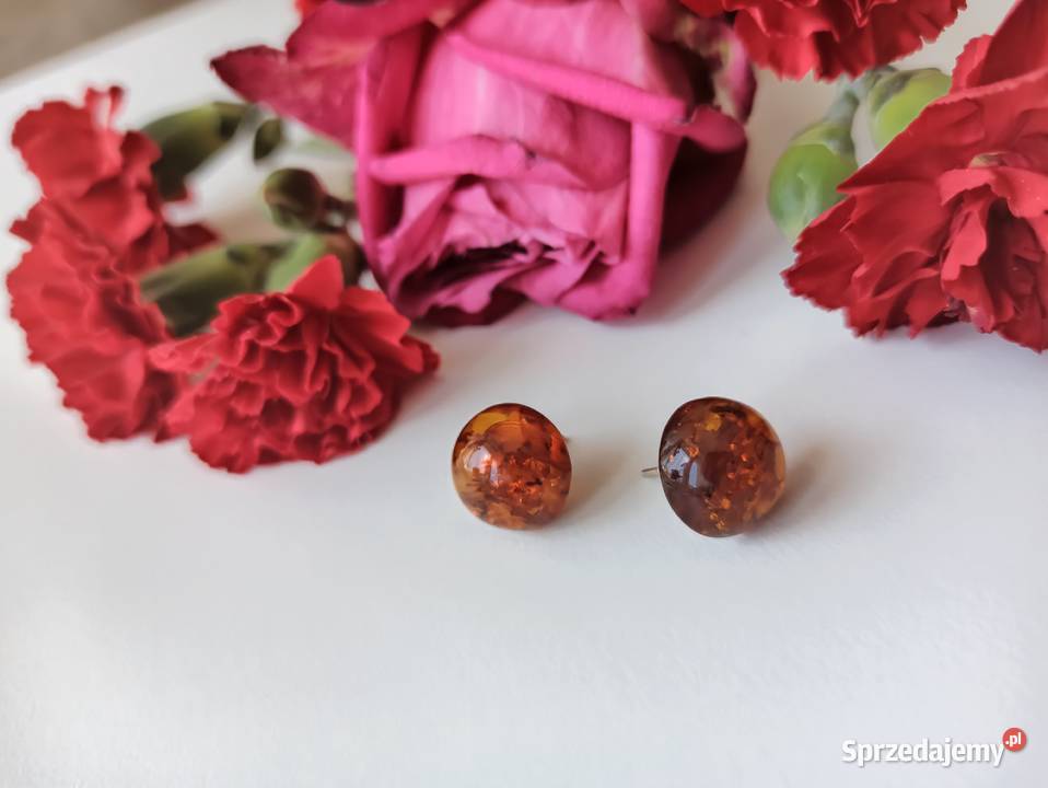 Kolczyki bursztyn naturalny okrągłe srebro 925 Warszawa sprzedam