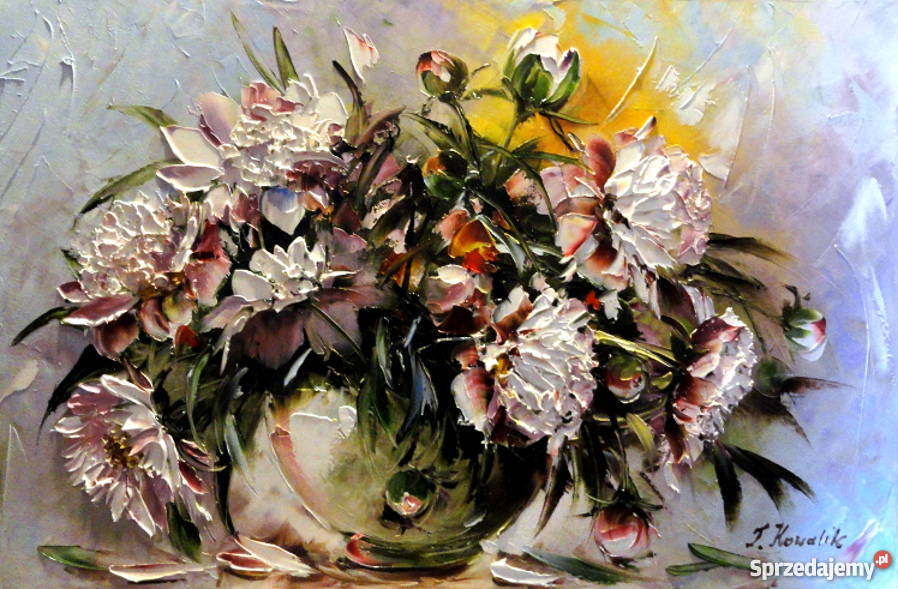Obraz olejny 40x60 kwiaty piwonie Kraków sprzedam