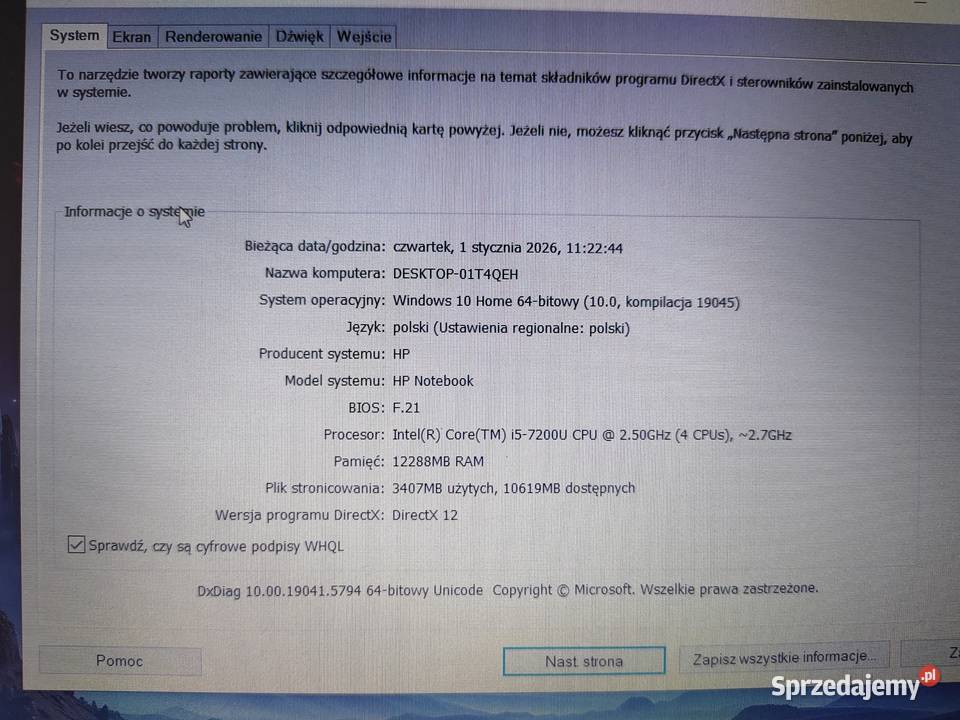 Hpi512GBRamGrafika 2GBSSD 256 HDD750 małopolskie Olszana