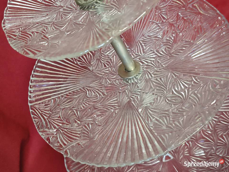 Trójpoziomowa patera szklana etażerka vintage Chorzew