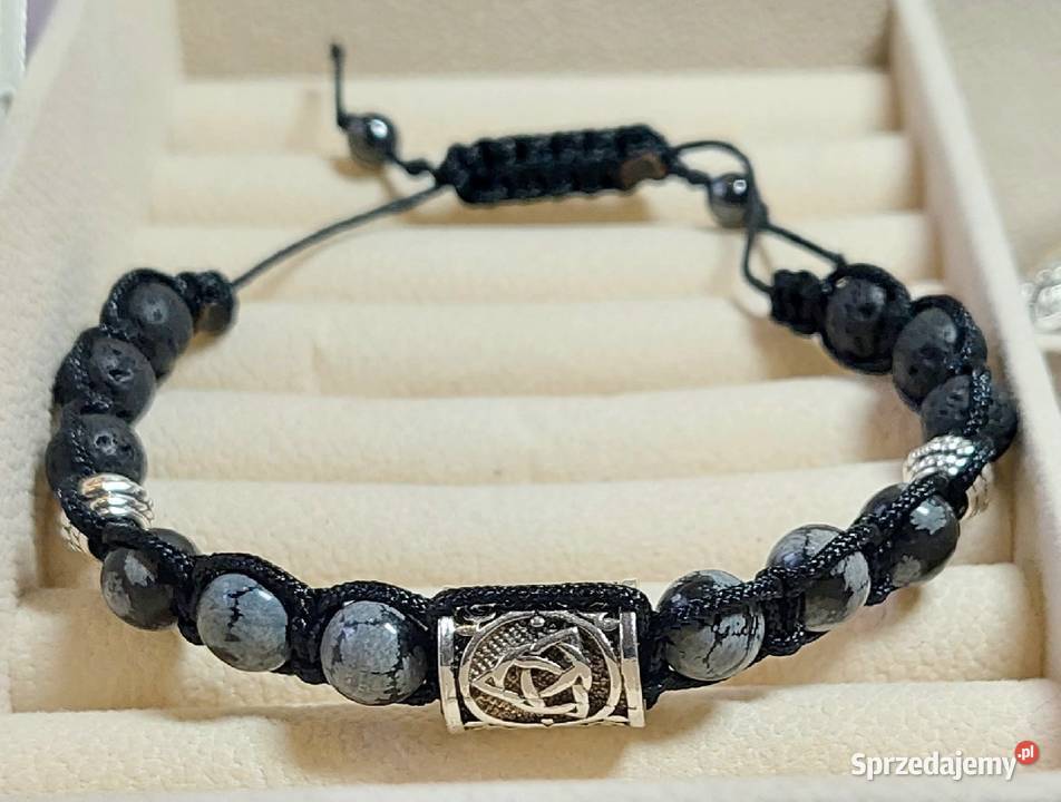 BRANSOLETKA RUNA TRIQUETRA STAL KAMIEŃ LAWA Gdańsk