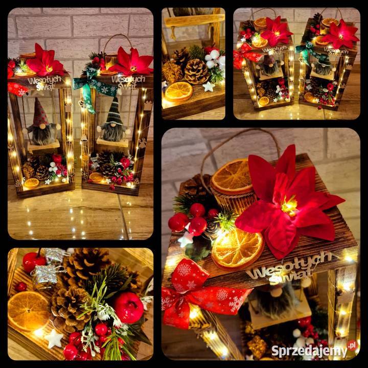 Stroiki świąteczne ze skrzatami lampiony Boże Narodzenie