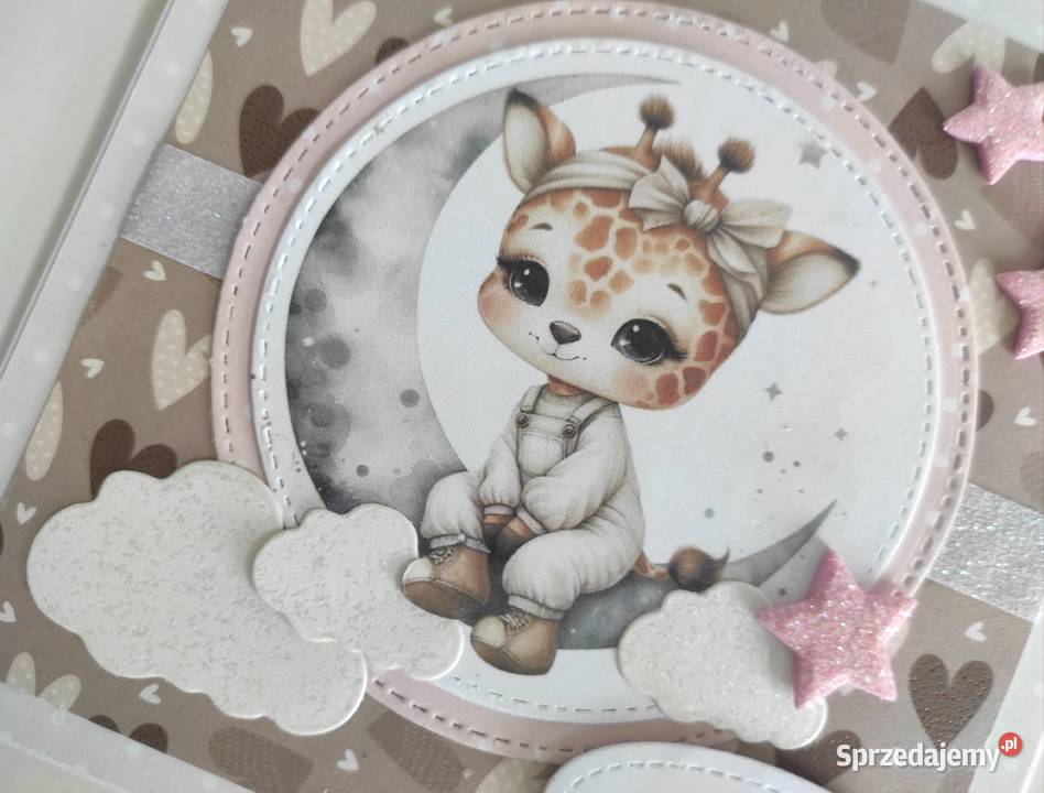 Kartka ręcznie robiona na urodziny roczek żyrafa Rękodzieło