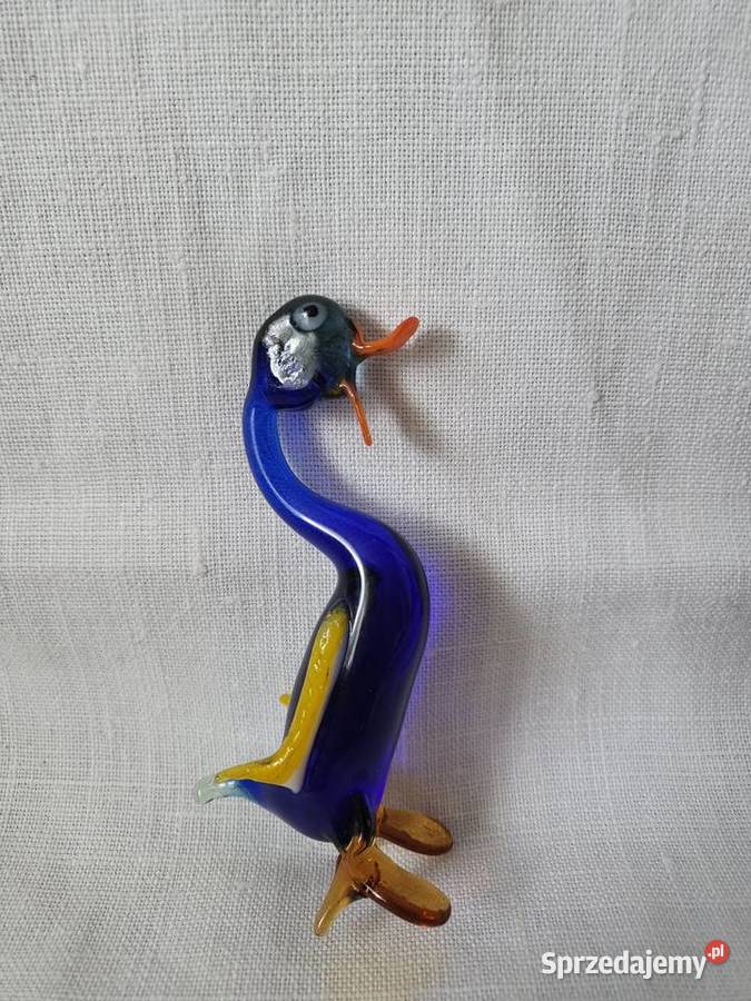 Figurka piękna szklo kobalt KACZUSZKA ręczna Łódź