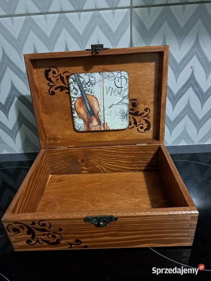 Szkatułka wiolonczela decoupage pudełko Zegarki i Biżuteria opolskie