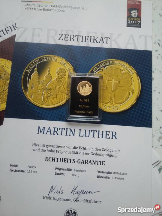 500 lat Reformacji Niemiec 2017 zloto