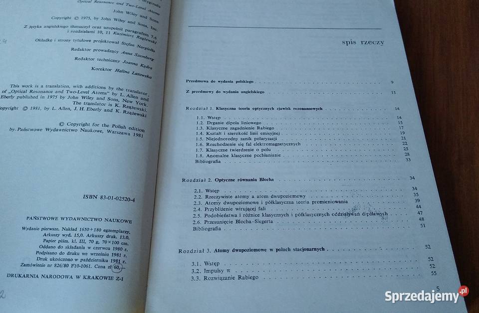 Rezonans optyczny Allen Eberly Rzążewski Optical Gdańsk sprzedam