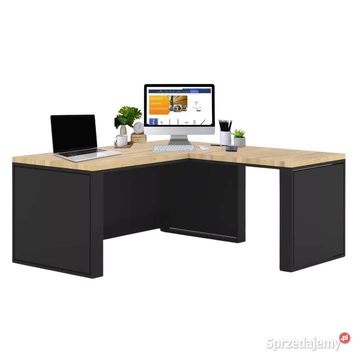 Biurko Narożne z Drewna Dębowego Stalowy Stelaż Gdów