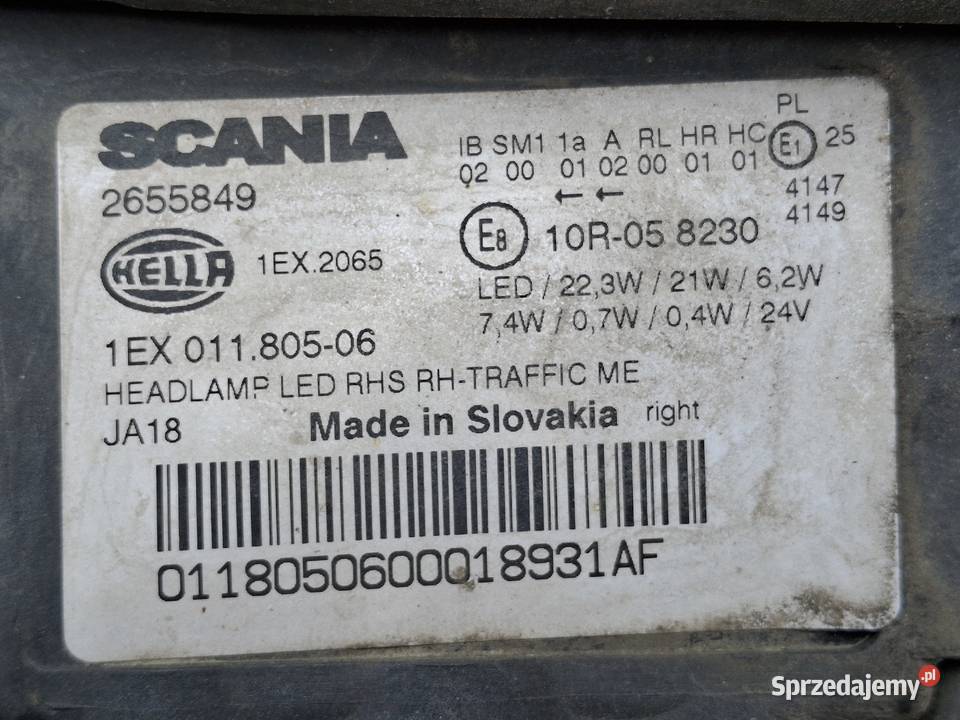 SCANIA RS REFLEKTOR PRAWY FULL LED LAMPA PRAWA Bieleń
