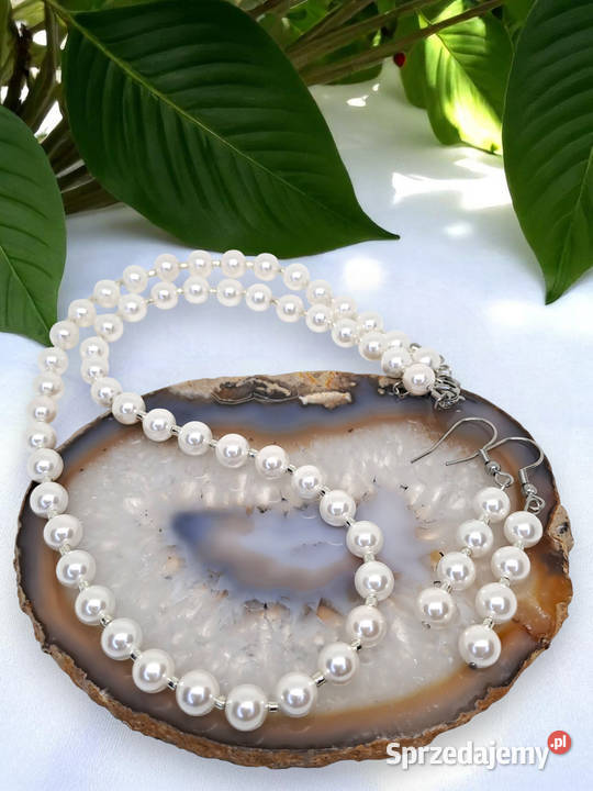 Komplet korale kolczyki z perły PERŁA MAJORKA Zestawy biżuterii Warszawa sprzedam