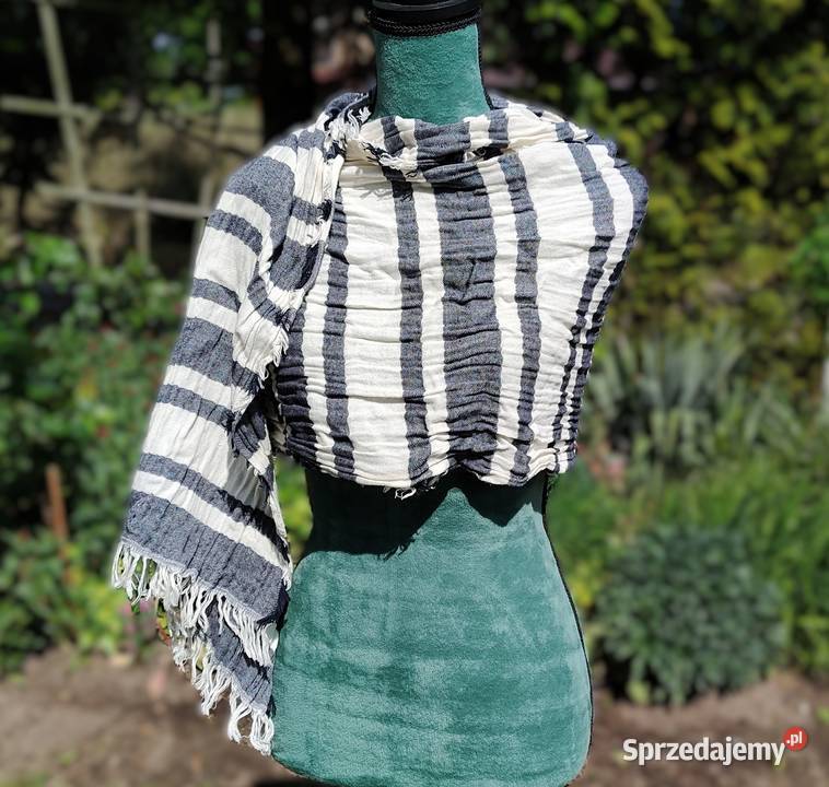 Szal szalik chusta Pieces biały granatowy pasy