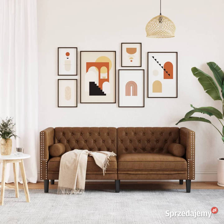 Sofa Chesterfield z wałkami 2os brązowa sztuczny Warszawa