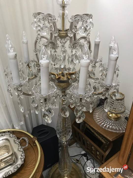 Lampa stojąca kryształ 10 ramienny mosiądz szkło Warszawa