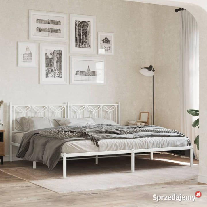 Łóżko Metalowe Białe Rama Łóżka Ze Stelażem 207cm