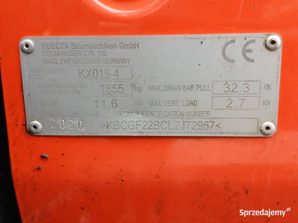 Kubota KX0194 Minikoparka z 2020 roku waga 1900 nie Złoczew sprzedam