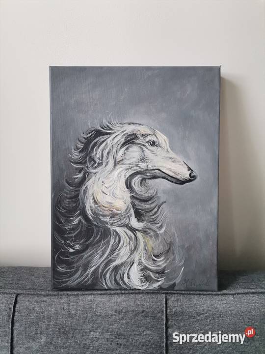 Borzoi psi portret ręcznie malowany na płótnie Poznań