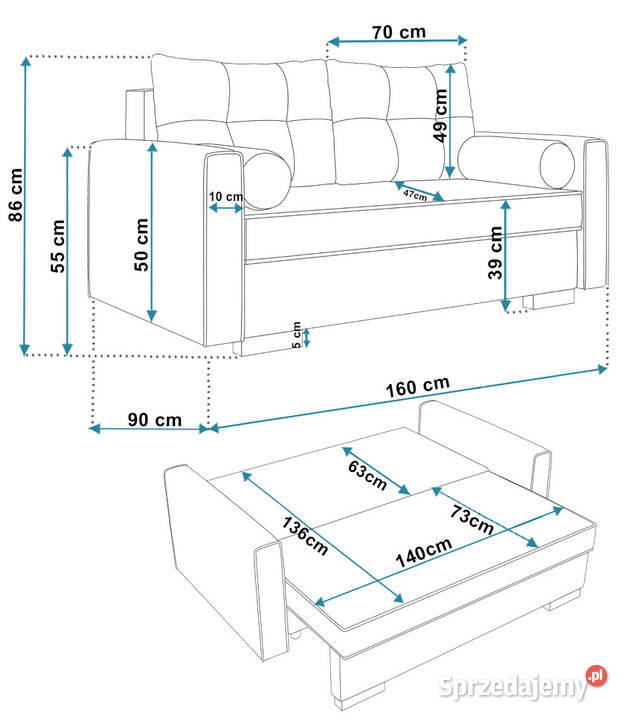 Dwuosobowa kanapa 160 rozkładana 5 kolorów do 160cm Strzelce Opolskie
