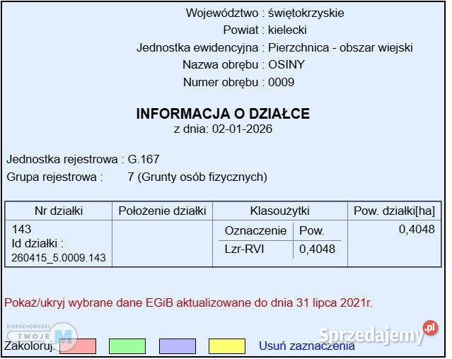 Ogłoszenie grunt Pierzchnica 7578m2
