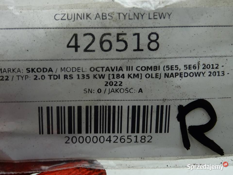 CZUJNIK ABS TYLNY LEWY SKODA OCTAVIA III podkarpackie