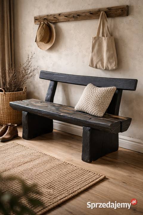 Antyczna ławka rustykalna z litego drewna XIX w