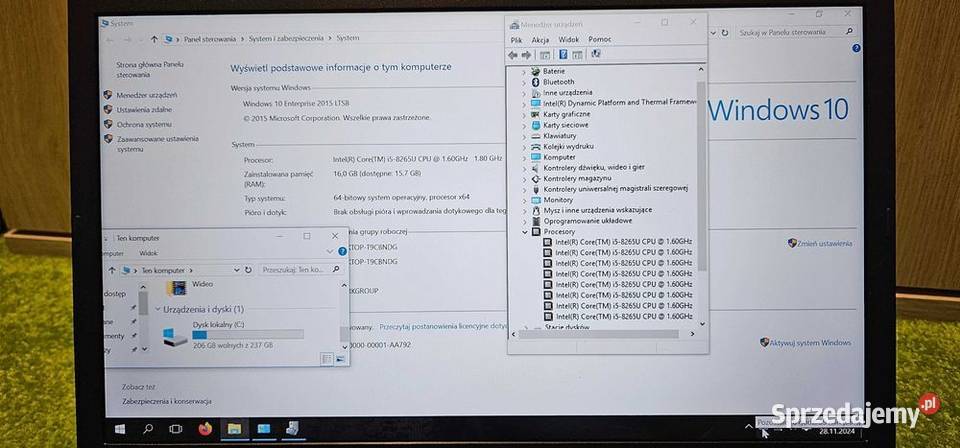 Lenovo 15Led FulHD 4x250GHz USBC 16GB 256NVMe Latoszyn sprzedam